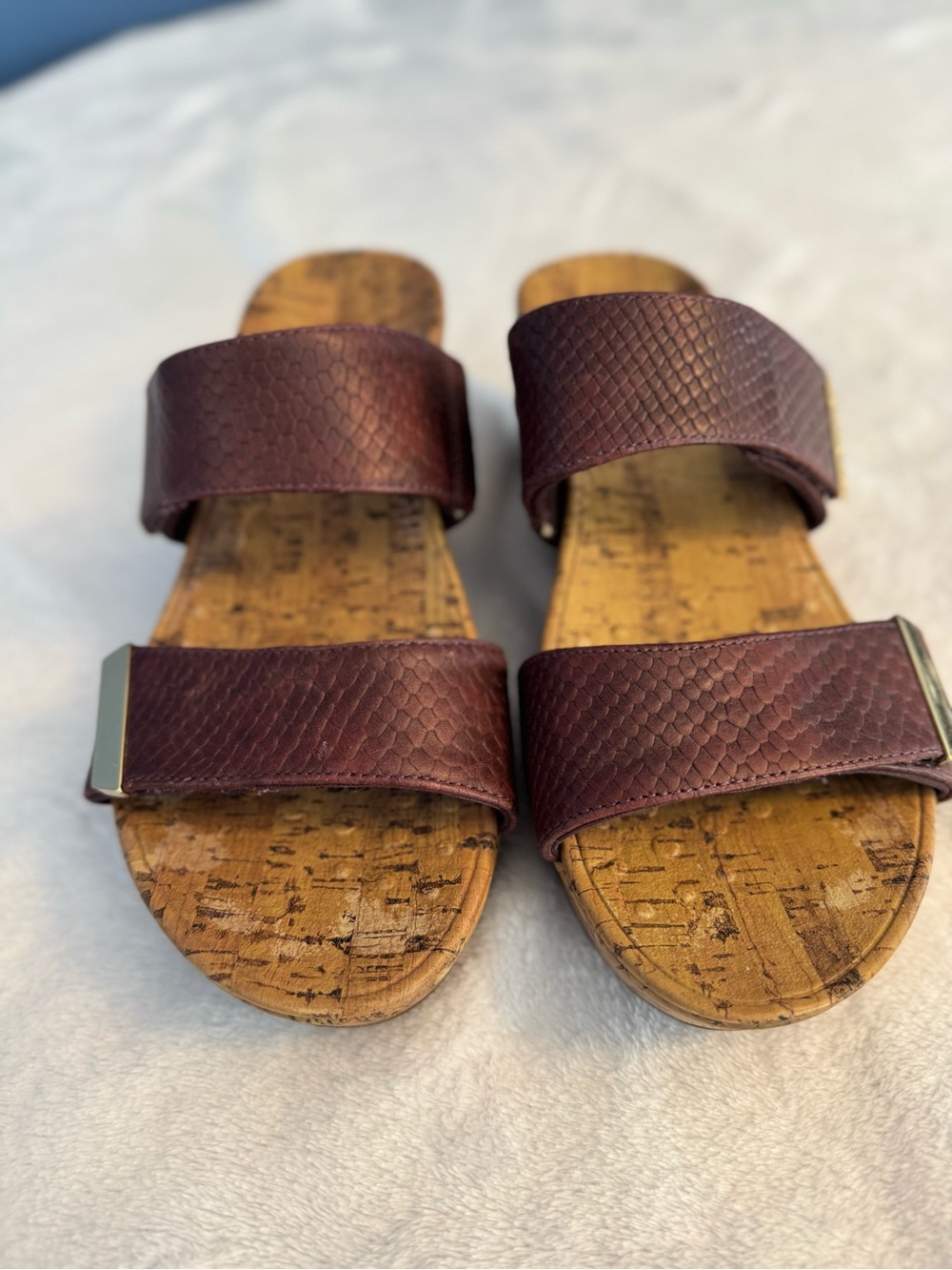 Vionic Burgundy Double-Strap Cork Wedge Sandals